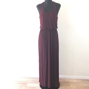 Lush Medium Maroon Racerback Ruched Maxi Dress